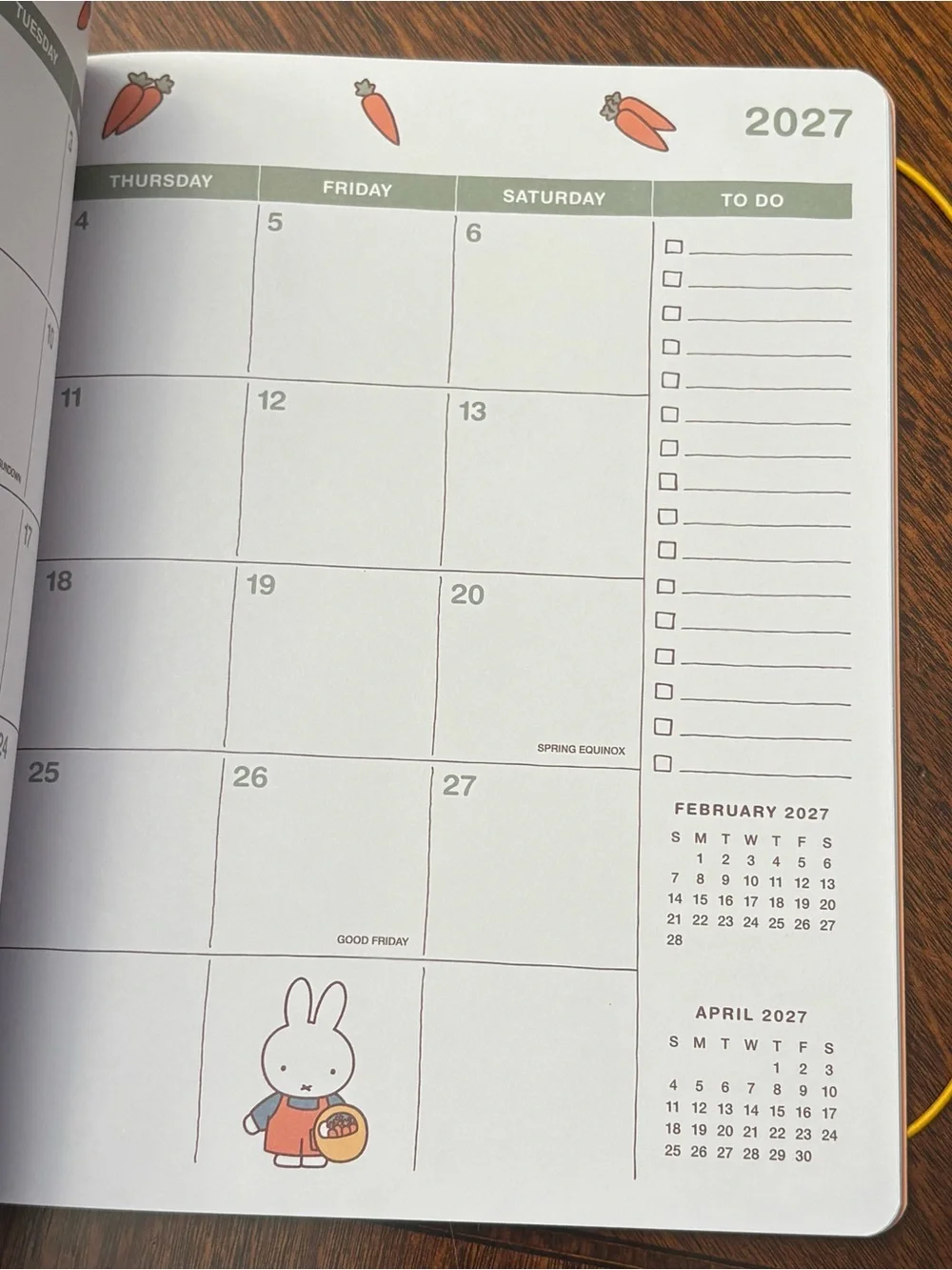 miffy 17 Month Planner — Green, Orange & Yellow Accents: Aug 2026 - Dec 2027